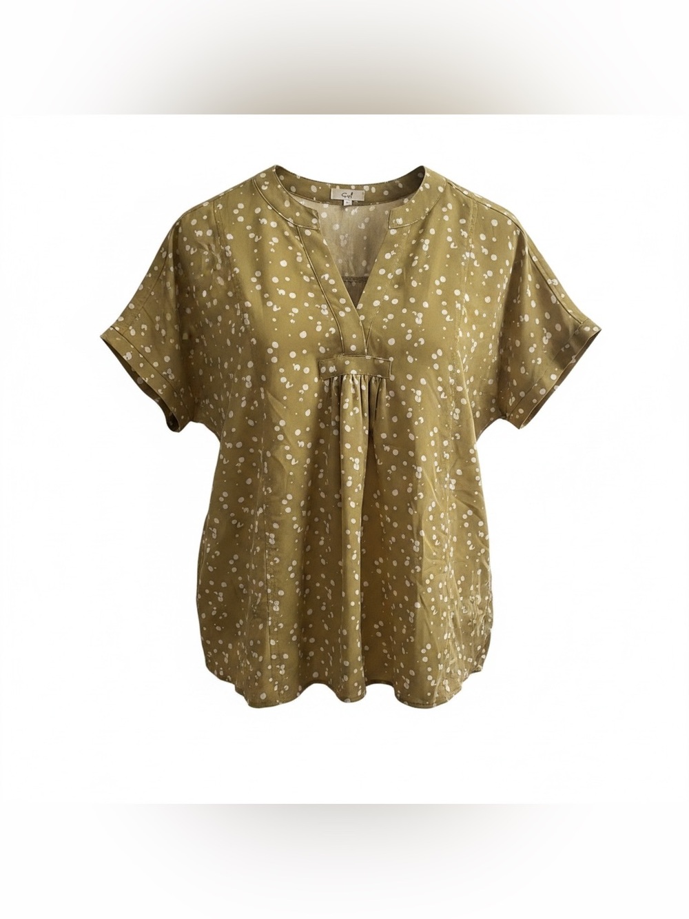 Easel Olive Green‎ Polka Dot Short Sleeve Blouse